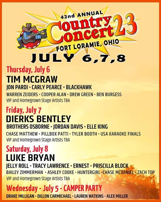 Country Concert '24 Tickets, Lineup! Ft Loramie OH